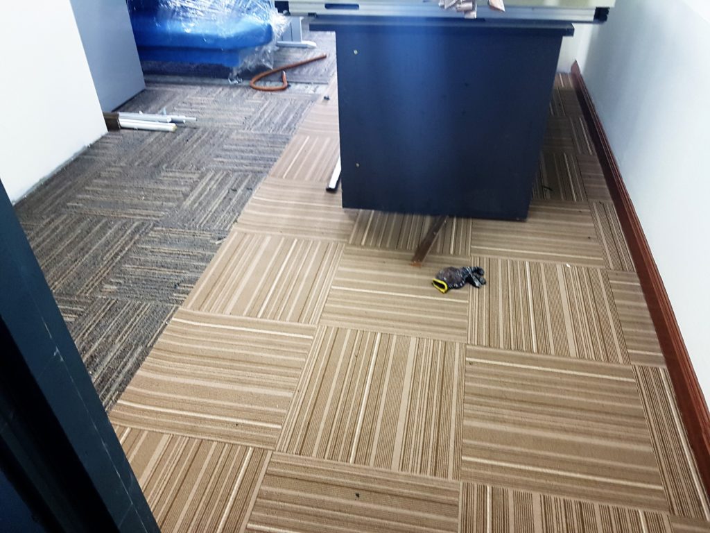 New carpet tiles installed