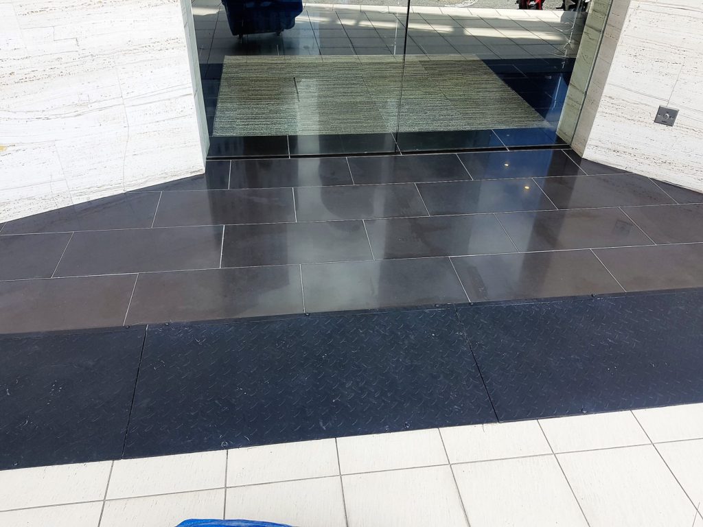 The Cushmat carpet is laid on the target area and arranged accordingly.