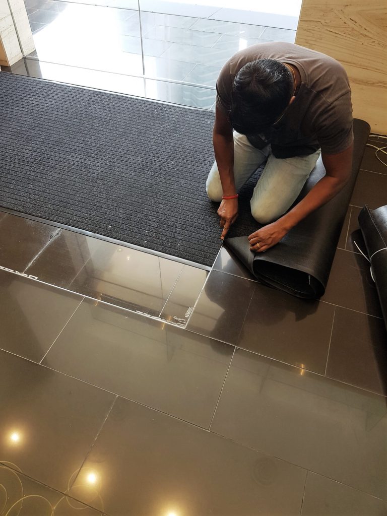 The PVC Rib Mat laid on the target area and cut accordingly to the shape, provided with the allowance for the rubber edging fixing,