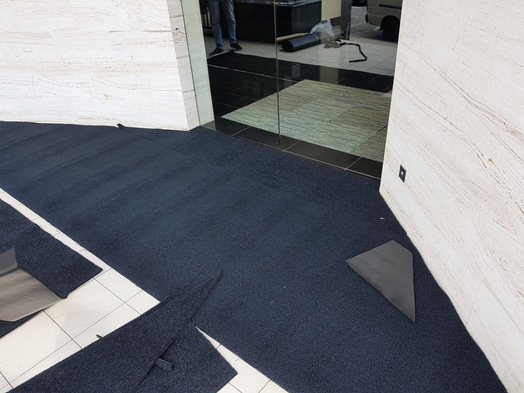 The Cushmat are cut according to the desired sizes and laid to suite the floor's contour and shape.