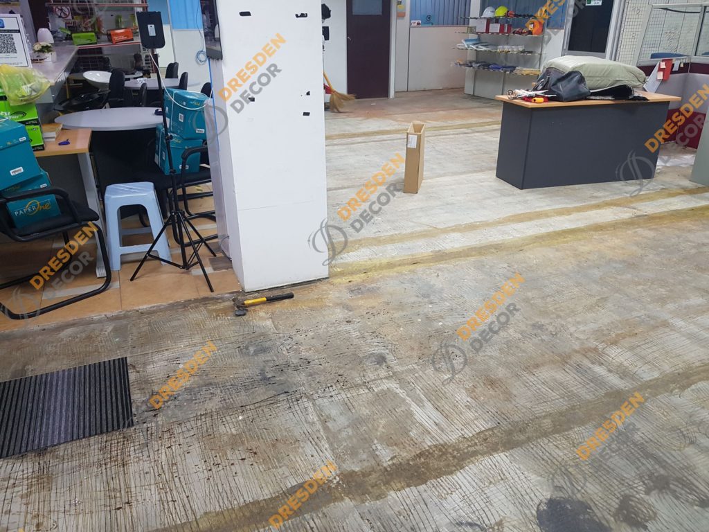 Existing SPC flooring is removed.
