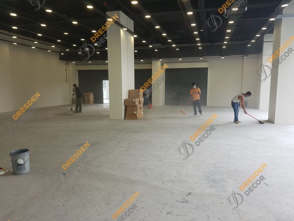 Floor cleaning prior Carpet Tiles installation.