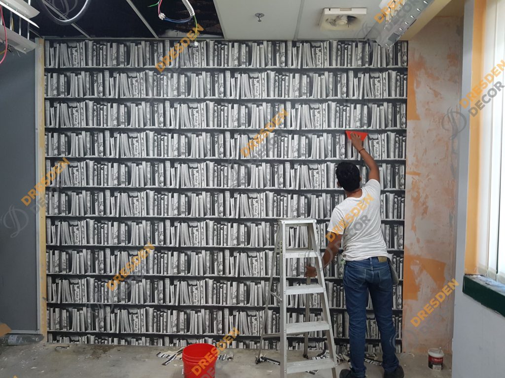 Wallpaper installation in progress.