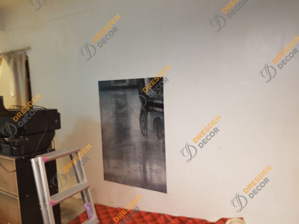Mural Wallpaper installation 1st Panel.