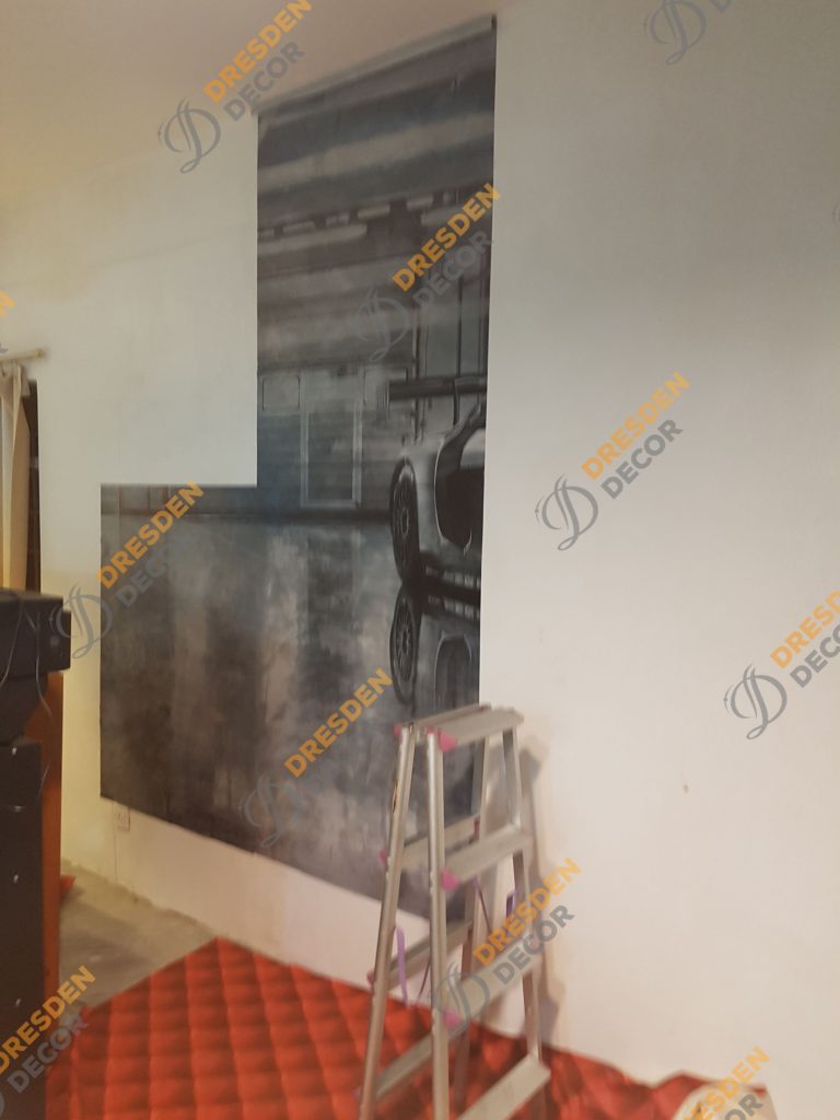 Mural Wallpaper installation 3rd Panel.