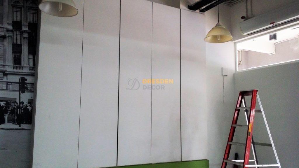 Wall panels before sticker installation